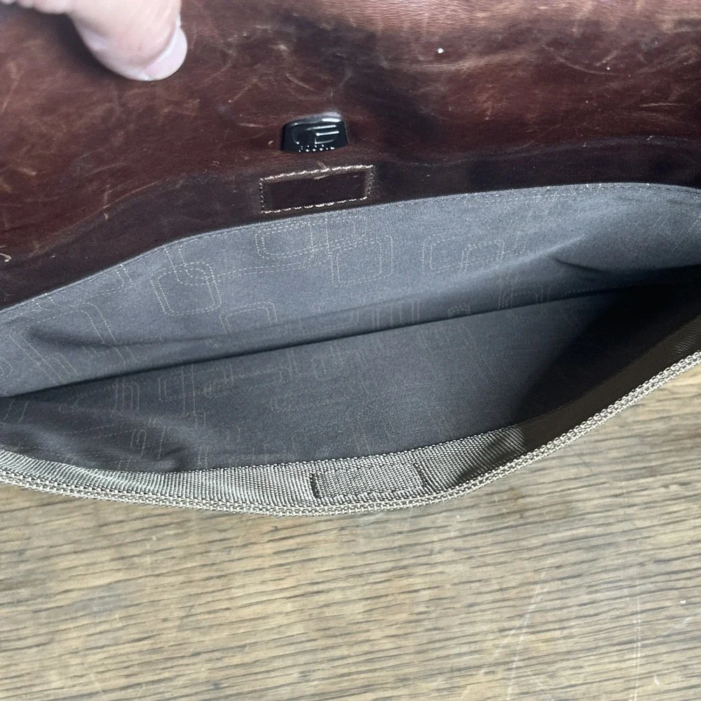 Fossil Messenger Bag Men's Green Brown Nylon Leather Case Carry Distressed